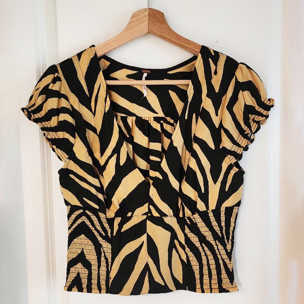 Free People satiny tiger leaf print shirt